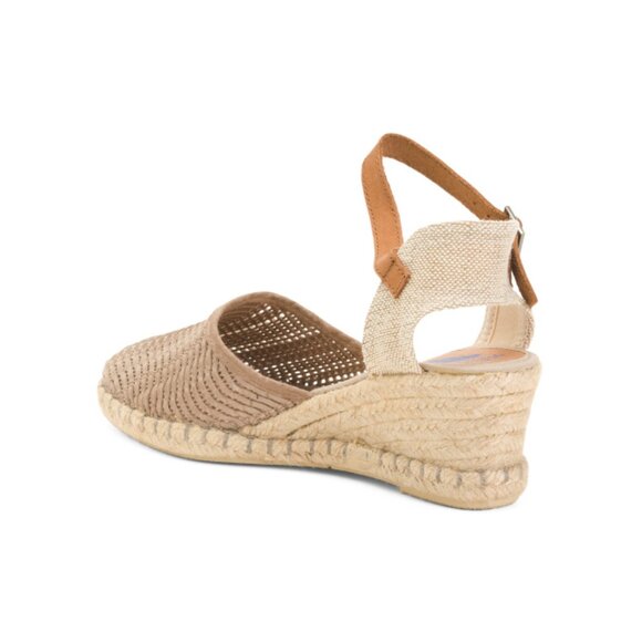 FUN VERBENAS Taupe Made In Spain Leather Ankle Strap Wedge Espadrille Heels - Picture 2 of 2